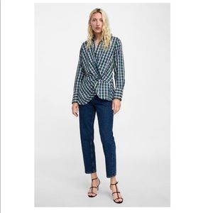 NWT Zara size M draped plaid shirt